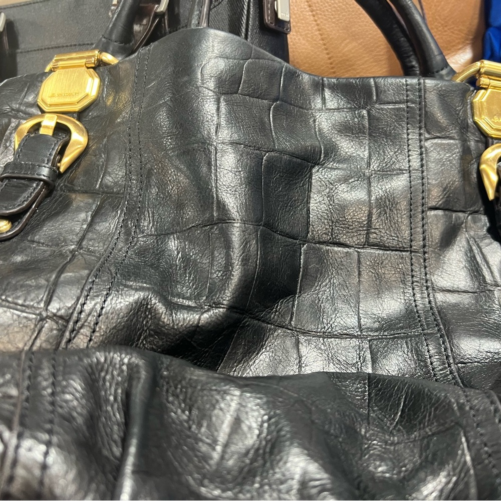 Michael Kors Black Croc-Embossed Satchel with Gold Accents